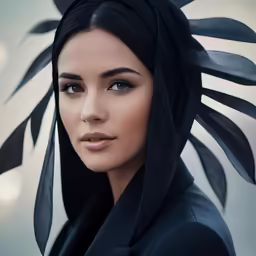 a woman with dark hair wearing black with long sleeves
