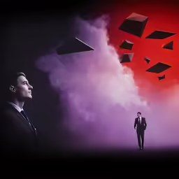 two men staring at something floating in the sky