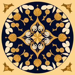 the inside of a circular medallion with leaves and acorns