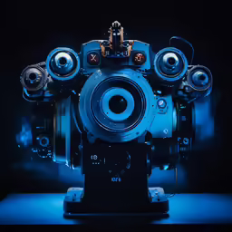 the large blue speaker is positioned to look like a creature