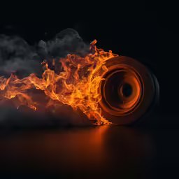 an orange smoke bomb is coming from a black object
