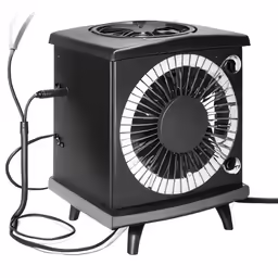 a table top fan that is attached to a light