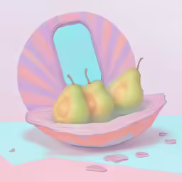 a plate with three pears inside of it