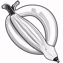 a banana and some other fruit on a white background,a banana drawn by ink with a black and white line