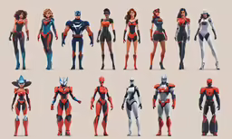 a bunch of animated women dressed in futuristic garb