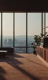 a large open window in a high rise building