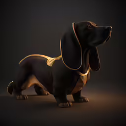 the dachshund dog is dressed in gold and black