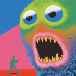 this is a print of a monster with a big mouth