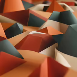 an abstract photograph of many shapes that are orange and red