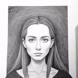 the black and white image shows a young woman