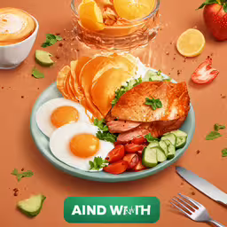 there are many different breakfast items on the plate,a plate with an egg, bacon, and vegetables on it