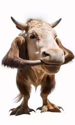a bull with horns and long legs posing for a picture