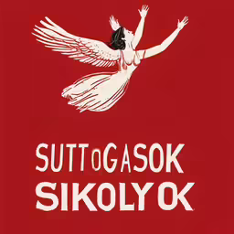 the words, out of the title, sit in front of a red background and an image of a woman with wings soaring in the air