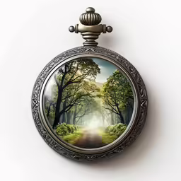 there is a painting on a wall of a round shaped pocket watch