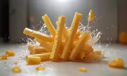 a pile of food that is on top of a table
