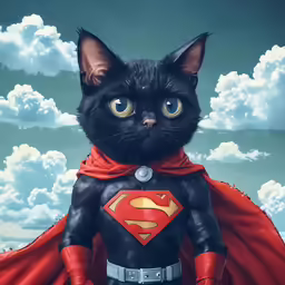 a cat with an outfit on and a cape