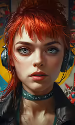 a woman with headphones on her ears