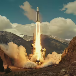 a large long range rocket launching into the air