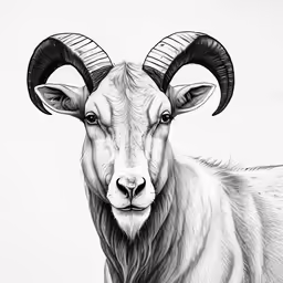 a goat with big horns is shown drawing