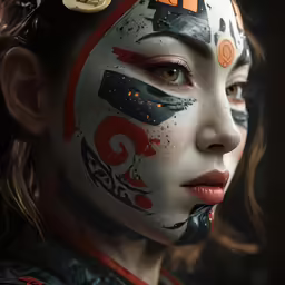 the woman is wearing a make - up for her face