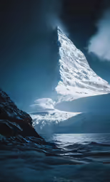a snow covered mountain with snow in the foreground
