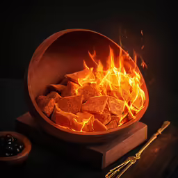 a bowl full of food next to a gold spoon and fork
