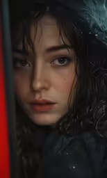a close up of a person standing in the rain