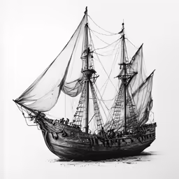 a drawing of a sailing vessel with two sails