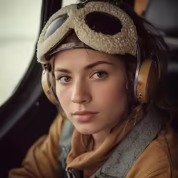 a woman is wearing aviator style goggles and smiling