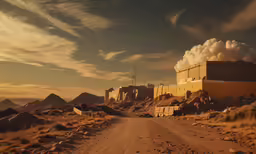 a dirt road going through an arid desert
