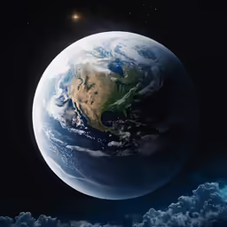 the earth is surrounded by clouds and light shining