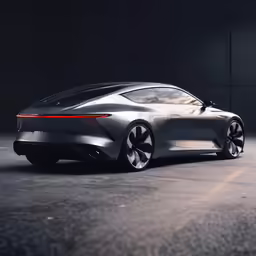 a car sitting on top of a parking lot in the dark