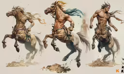 two horses, a cowboy, and one man in motion