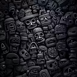 a lot of black objects and one is looking like someones face