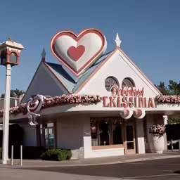 a building with a white heart shaped roof