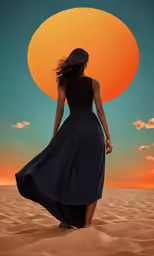 woman wearing a black dress looking at the sky