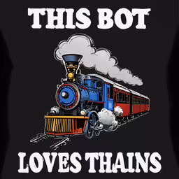 this boy loves trains t shirt with a train,a train going down the track with the words, this bot loves trains