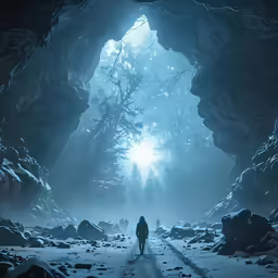 a man standing at the entrance to an underground tunnel
