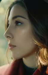 a woman with blue eyes looking ahead