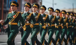 a group of soldiers marching on the street