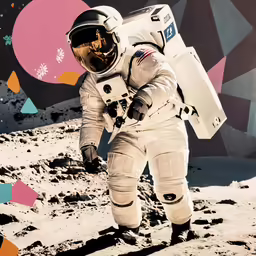 an astronaut walking on top of a pile of snow