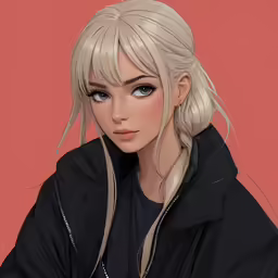 the woman is wearing black clothing with blonde hair