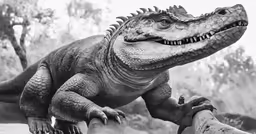 a black and white photo of an alligator
