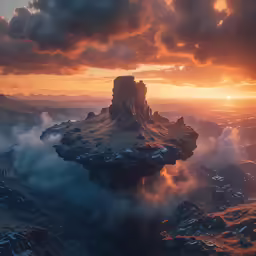 the sun is rising over the sky and mountains