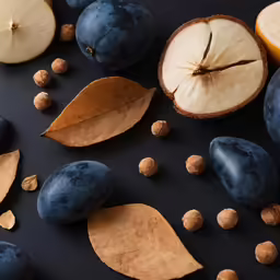 a close up shot of blue fruits and nuts