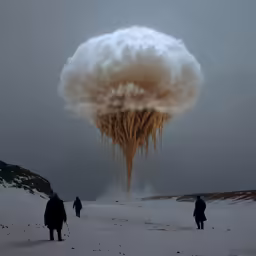 a huge cloud of snow next to people