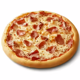 pizza with lots of cheese and toppings on white background