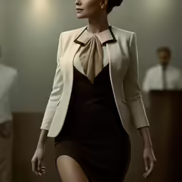 a woman walking down the runway at a show