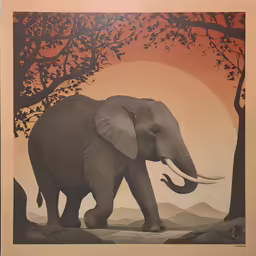 a drawing of a elephant near a tree