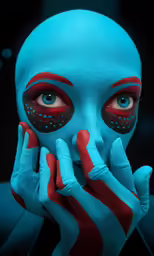 a close up of a person with their hand over their face